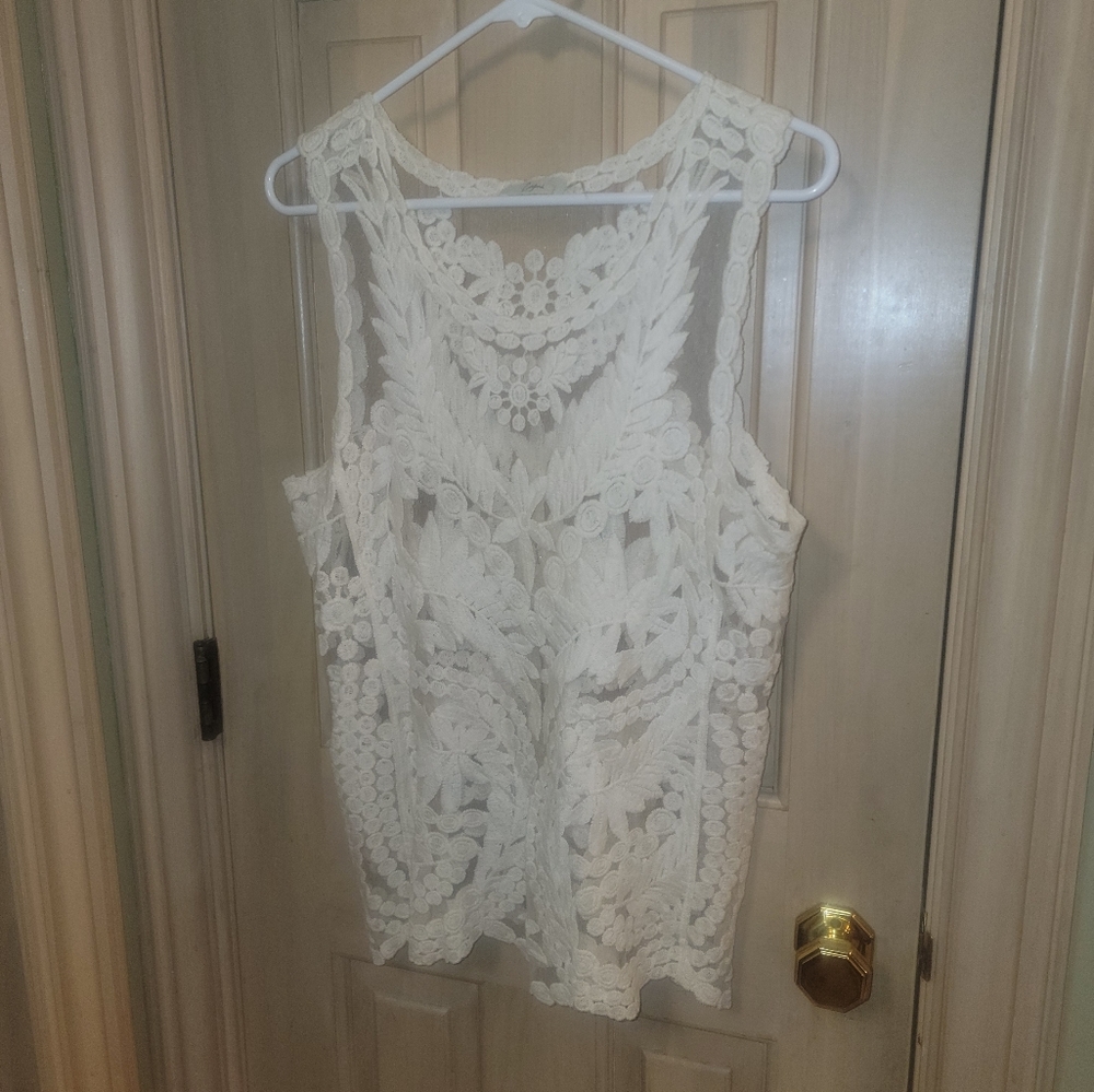 Misses M Capri Lace Sleeveless off white Shirt Bohemian Cottagecore Tank Top - Picture 2 of 4